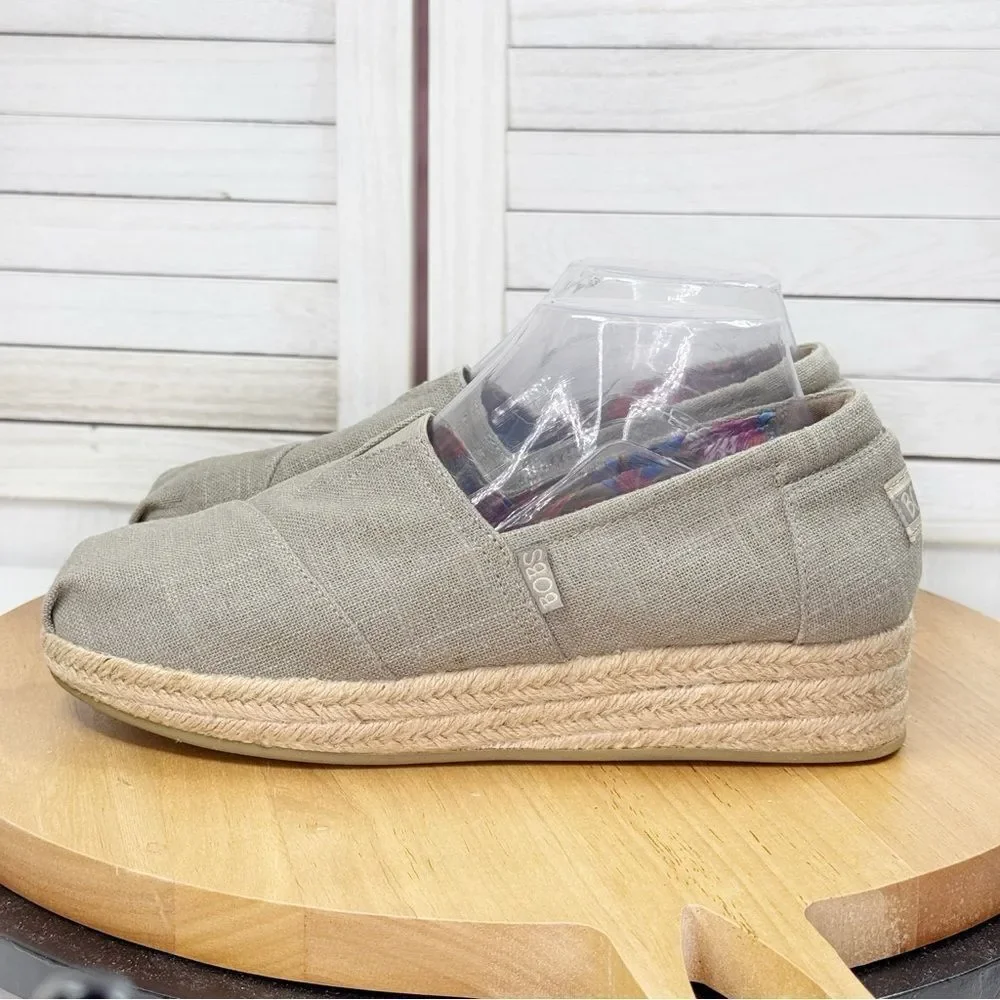 Bobs‎ by Skechers Highlights High Jinx Canvas Wedge Espadrille Shoes Tan 9